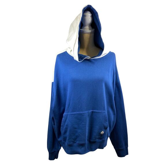 Tory Burch Tory Sport Oversized Sweatshirt Hoodie Blue Ivory Women's Size XL - Picture 2 of 11